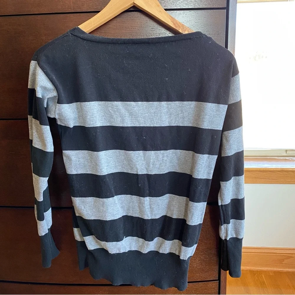 J.Crew Striped Sweater Black Gray with Front Pocket XS